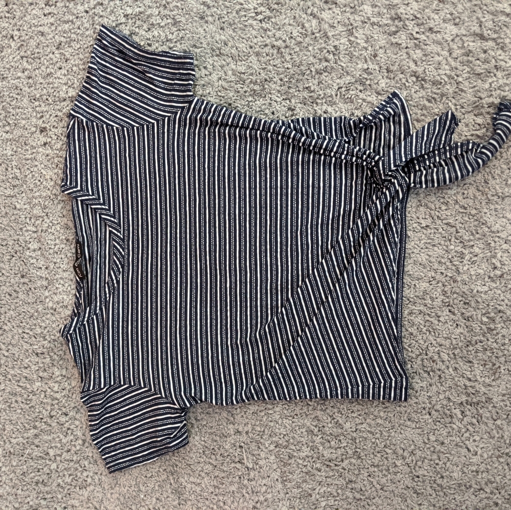 Kim & Cami Blue & White Side Tie Crop Top - Size S